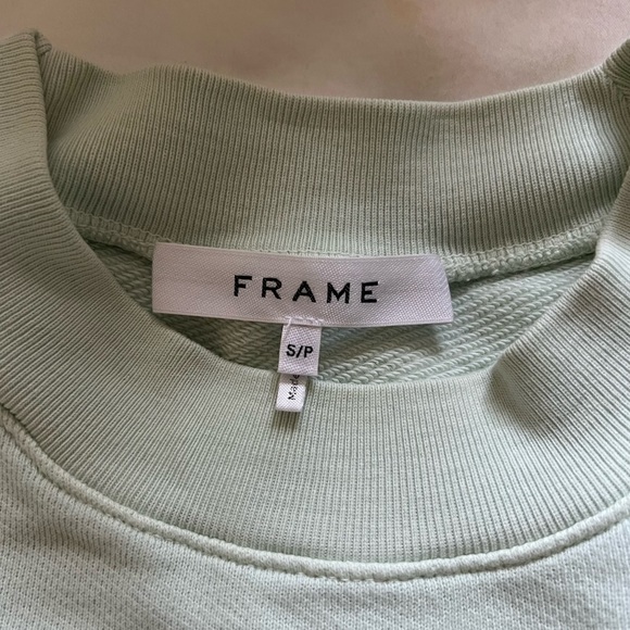 FRAME Mint Green Crewneck Cloud Motif Cropped Sweater - Picture 4 of 5